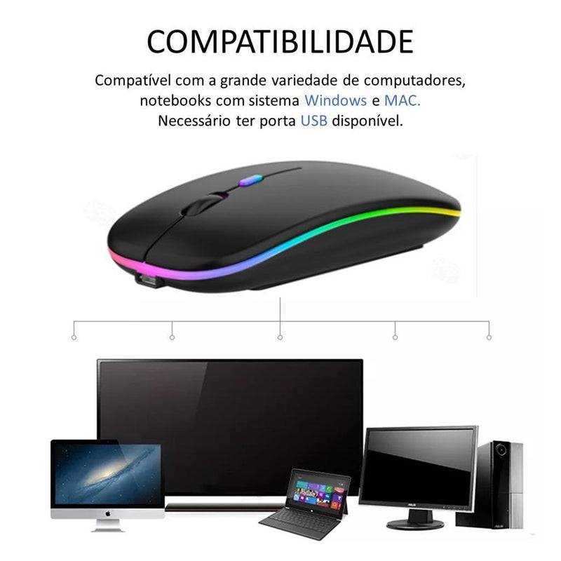 Mouse Sem Fio Recarregável Wireless Led Rgb Ergonômico - Super Slim - Watex Shop
