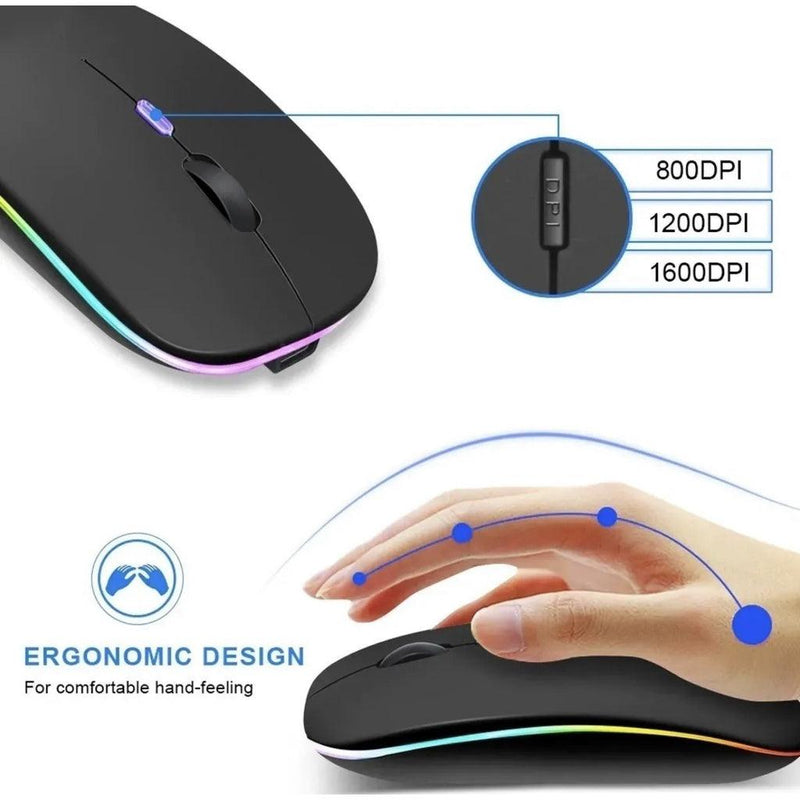Mouse Sem Fio Recarregável Wireless Led Rgb Ergonômico - Super Slim - Watex Shop